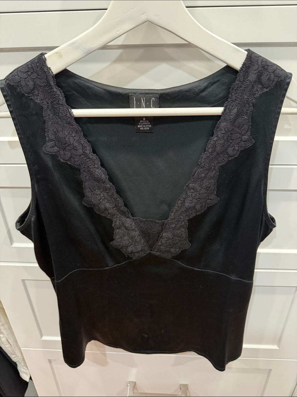 INC International Concepts Black Lace-Trim V-Neck Camisole